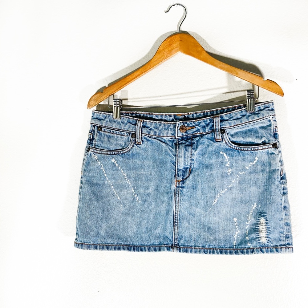 Seven for all mankind paint splattered denim skirt